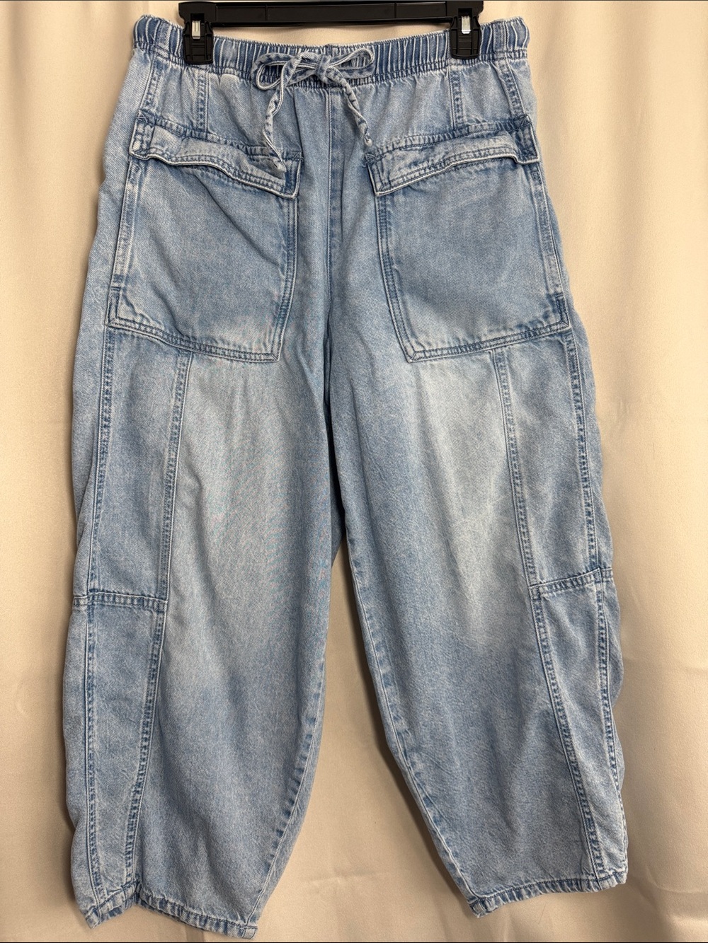 Habitual Cropped Barrel Leg Drawstring Waistband Light Wash Soft Comfy Jeans M